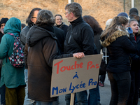 A hundred high school teachers demonstrated at the call of the unions before the Rectorate of Nantes, France, on December 14, 2018, against...