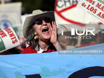 Teachers and supporters of public education march against education funding cuts during the March for Public Education in Los Angeles, Calif...