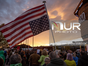 Hundreds of protesters rally in Santa Fe, New Mexico, United States on Thursday, 8 November, 2018 calling on American political leaders to p...