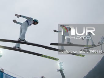 Michael Hayboeck (AUT) competes during FIS Ski Jumping World Cup 2018-2019 - Men's HS134 on November 18, 2018 in Wisla, Poland.  (