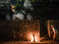 Balinese Hindu religious ceremony and dances in the village temple near Ubud, Ubud District, Bali, Indonesia, on November 22, 2018. The cere...