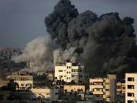 A picture taken on August 9, 2018 shows a smoke billowing during an Israeli air strike on Gaza City. - Gaza militants halted fire on August...