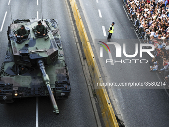 Military are seen parading along the Vistula river in Warsaw, Poaldn on August 15, 2018 on Armed Forces Day. In 2018 Poland celebrates its 1...