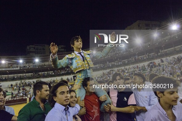 The bullfighter Roca Rey celebrating at the Plaza de Toros of Malaga. 12-19/08/2018 