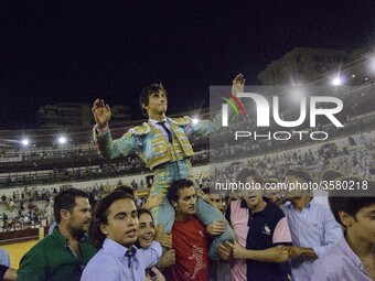 The bullfighter Roca Rey celebrating at the Plaza de Toros of Malaga. 12-19/08/2018 (