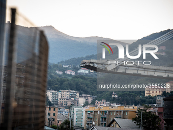 A picture shows the collapsed Morandi motorway bridge in Genoa on September 9, 2018. The giant motorway bridge collapsed on August 14, 2018...