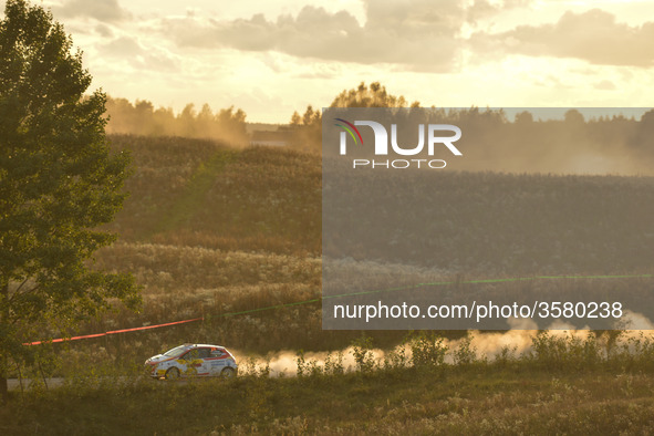 Efren Llarena and Sara Fernandez (ESP) on Peugeot 208 R2, in action during Paprotki 15.22km stage on Day Two of the PZM 75th Rally Poland, i...