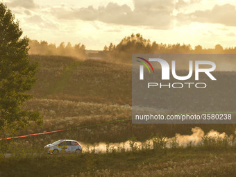 Efren Llarena and Sara Fernandez (ESP) on Peugeot 208 R2, in action during Paprotki 15.22km stage on Day Two of the PZM 75th Rally Poland, i...