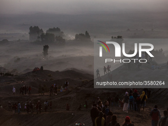 The view of sea sand where Yadnya Kasada Festival at Mount Bromo, Probolinggo, East Java, on 30th April 2018. The Yadnya Kasada is a festiva...