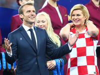 Emmanuel Macron Kolinda Grabar-Kitarović at the end of of the 2018 FIFA World Cup Russia Final between France and Croatia at Luzhniki Stadiu...