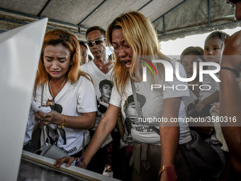 Relatives weep during the funeral of Jerome Dacanay, who was killed in a police drug sting operation, in Calumpit, Bulacan province, Philipp...