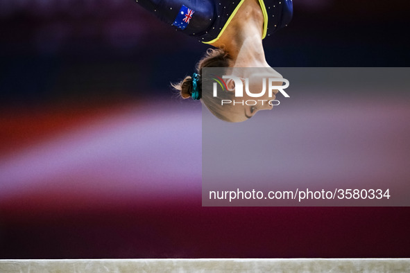 Georgia-Rose Brown of  Australia   during  Balance Beam qualification at the Aspire Dome in Doha, Qatar, Artistic FIG Gymnastics World Champ...