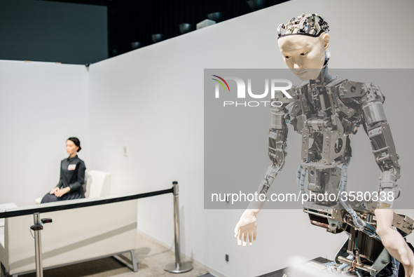 A humanoid robot called Alter and a teleoperate android robot called Otonaroid, developed by Hiroshi Ishiguro Laboratories  is exhibited at...