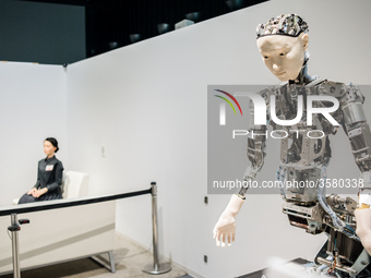 A humanoid robot called Alter and a teleoperate android robot called Otonaroid, developed by Hiroshi Ishiguro Laboratories  is exhibited at...