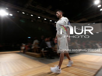 A model presents a creation from the fashion designer Lidija Kolovrat Spring/Summer 2019 collection during the day 4 of the Lisboa Fashion W...