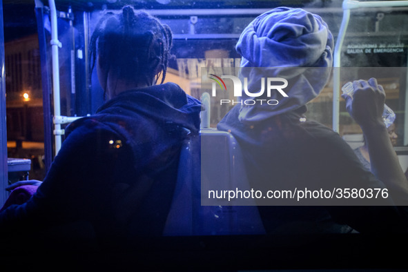 A group of rescued female migrants waiting into a bus to be transferred to a center. on 1st October 2018 in Malaga, Spain. The Spanish Marit...