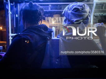 A group of rescued female migrants waiting into a bus to be transferred to a center. on 1st October 2018 in Malaga, Spain. The Spanish Marit...