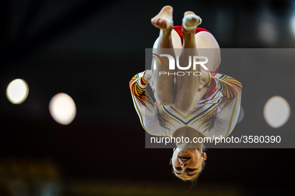 Maellyse Brassart of  Belgium   during  Floor qualification at the Aspire Dome in Doha, Qatar, Artistic FIG Gymnastics World Championshipson...