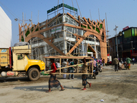 Bangladeshi day labor works in the Dhaka International Trade Fair in Dhaka, Bangladesh. On January 08, 2019. (