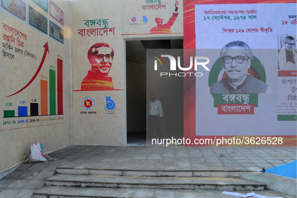 Bangladeshi day labor works in the Dhaka International Trade Fair in Dhaka, Bangladesh. On January 08, 2019. 