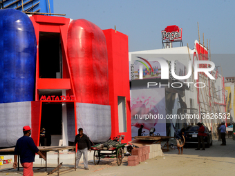 Bangladeshi day labor works in the Dhaka International Trade Fair in Dhaka, Bangladesh. On January 08, 2019. (