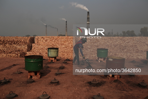 Brickfield workers are works in brickfields Narayanganj near Dhaka Bangladesh on January 12, 2019. 