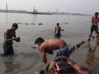 Brick field worker are having bath after his work shift in brickfields Narayanganj near Dhaka Bangladesh on January 12, 2019. (