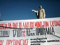 Greek school teachers protest outside the National and Kapodistrian University of Athens, in Greece on January 17, 2019. Teachers and studen...