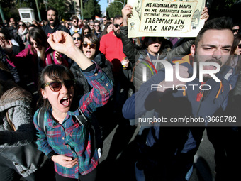 Greek school teachers protest in Athens, Greece on January 17, 2019. Teachers and students protest against government plans to change the hi...