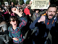 Greek school teachers protest in Athens, Greece on January 17, 2019. Teachers and students protest against government plans to change the hi...