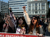 Greek school teachers protest outside the Greek Parliament in Athens, Greece on January 17, 2019. Teachers and students protest against gove...