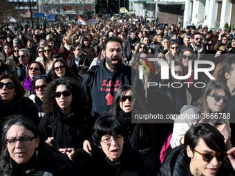 Greek school teachers protest outside the Greek Parliament in Athens, Greece on January 17, 2019. Teachers and students protest against gove...