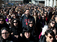 Greek school teachers protest outside the Greek Parliament in Athens, Greece on January 17, 2019. Teachers and students protest against gove...