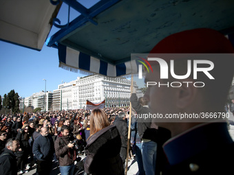 Greek school teachers protest outside the Greek Parliament in Athens, Greece on January 17, 2019. Teachers and students protest against gove...