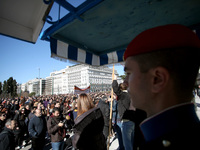 Greek school teachers protest outside the Greek Parliament in Athens, Greece on January 17, 2019. Teachers and students protest against gove...