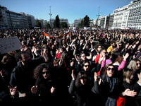 Greek school teachers protest outside the Greek Parliament in Athens, Greece on January 17, 2019. Teachers and students protest against gove...