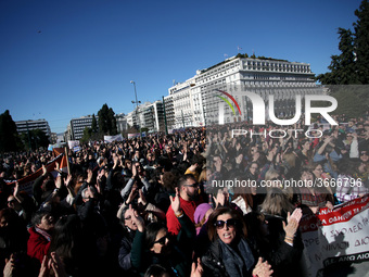 Greek school teachers protest outside the Greek Parliament in Athens, Greece on January 17, 2019. Teachers and students protest against gove...