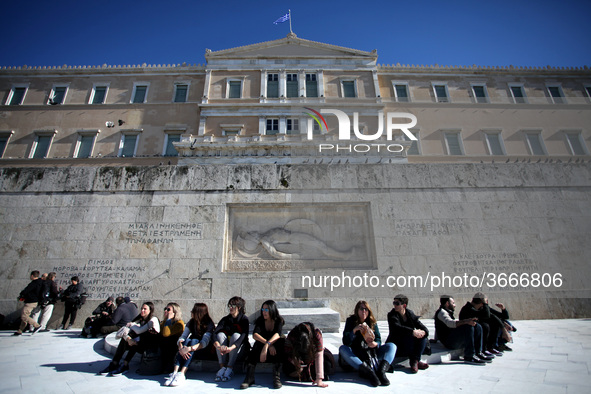 Greek school teachers protest outside the Greek Parliament in Athens, Greece on January 17, 2019. Teachers and students protest against gove...