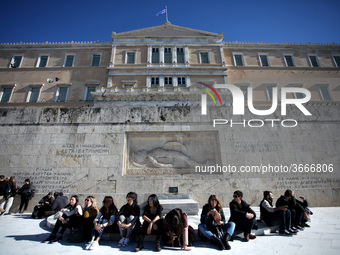 Greek school teachers protest outside the Greek Parliament in Athens, Greece on January 17, 2019. Teachers and students protest against gove...