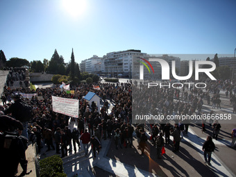 Greek school teachers protest outside the Greek Parliament in Athens, Greece on January 17, 2019. Teachers and students protest against gove...