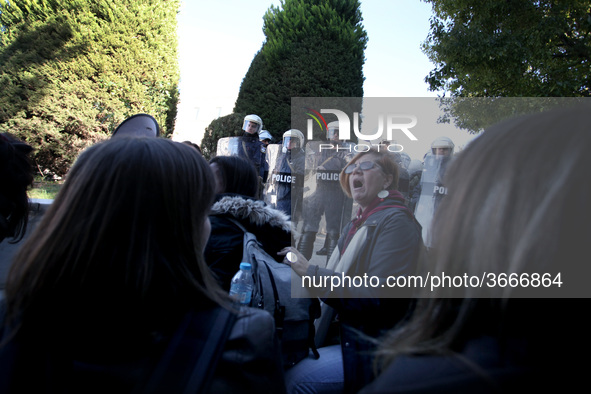 Greek school teachers protest outside the Greek Parliament in Athens, Greece on January 17, 2019. Teachers and students protest against gove...