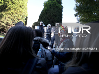 Greek school teachers protest outside the Greek Parliament in Athens, Greece on January 17, 2019. Teachers and students protest against gove...