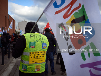 A teacher and yellow vest has written on his back 'Angry teacher'. Several schoolteachers unions and two students unions (UNL, FIDL) called...