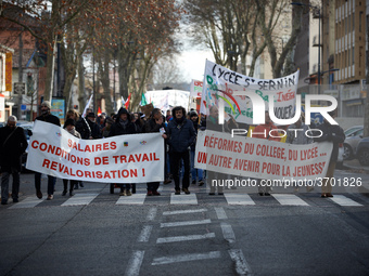 Several schoolteachers unions and two students unions (UNL, FIDL) called for a day of strike against Minister of Education J.-M. Blanquer re...