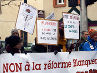 A banner reading 'No to the Blanquer's reforms'. Several schoolteachers unions and two students unions (UNL, FIDL) called for a day of strik...