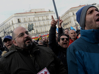 Taxi drivers strike to call for stricter regulations against ride hailing services such as Uber and Cabify in Madrid on 28th January, 2019....