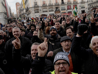 Taxi drivers strike to call for stricter regulations against ride hailing services such as Uber and Cabify in Madrid on 28th January, 2019....