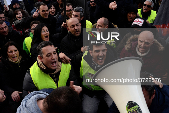 Taxi drivers strike to call for stricter regulations against ride hailing services such as Uber and Cabify in Madrid on 28th January, 2019. 