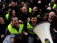 Taxi drivers strike to call for stricter regulations against ride hailing services such as Uber and Cabify in Madrid on 28th January, 2019....