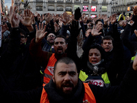 Taxi drivers strike to call for stricter regulations against ride hailing services such as Uber and Cabify in Madrid on 28th January, 2019....